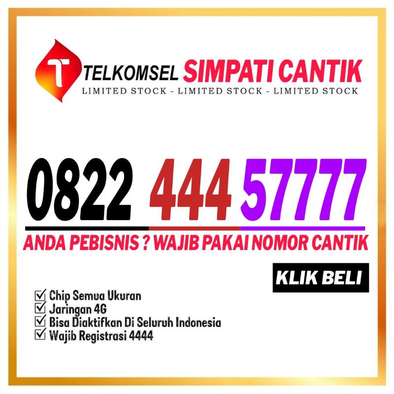 Nomor Cantik Simpati seri rapi kwartet 7777