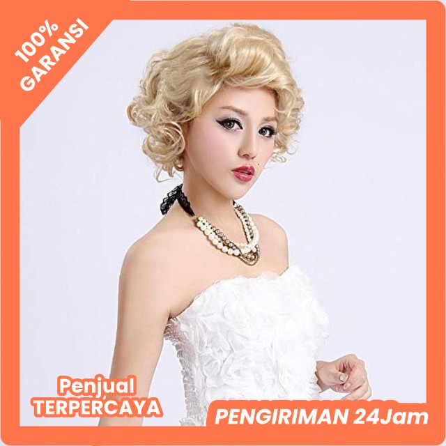 Wig Rambut palsu ikal blonde pendek marilyn merlin monroe