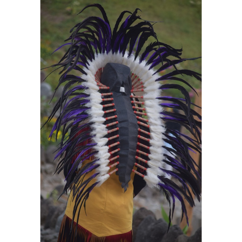 TOPI INDIAN - INDIAN HEADDRESS MEDIUM AYAM BILABONG UNGU FUR PUTIH