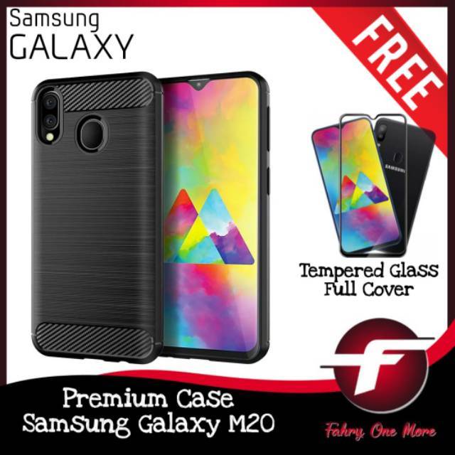 Case Samsung Galaxy M20 Casing Hp Samsung Galaxy M 20 Ipaky Carbon Free Tempered Glass