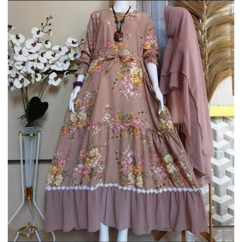 (BISA COD)GAMIS SET HIJAB MONALISA RENDA/SYAR'I CERUTY DOBEL 2LAYER/BUSUI/REALPICT/TERLARIS/TERMURAH-4