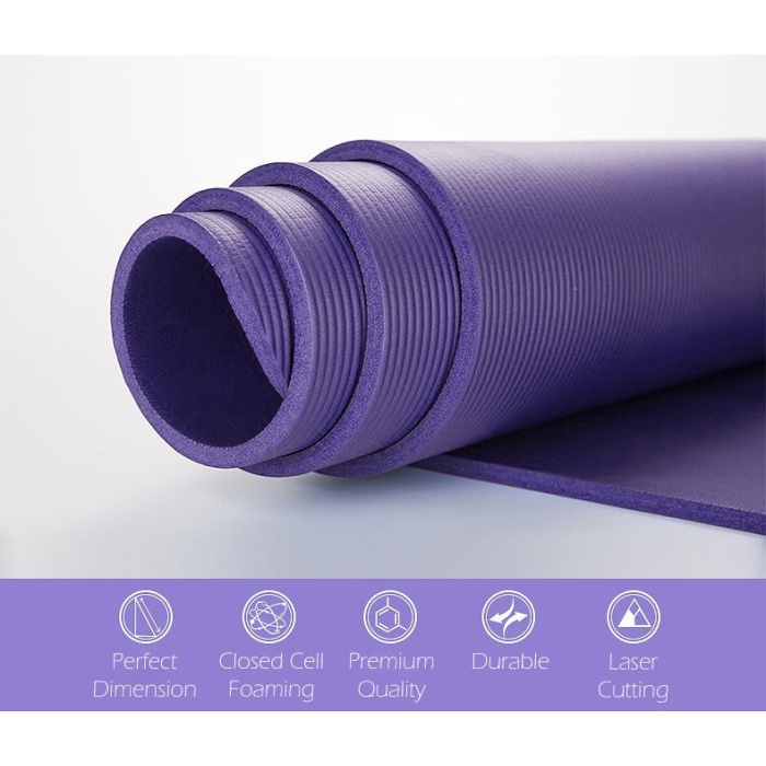 Premium Matras Yoga Mat Tebal 10MM Senam Matt Pilates PVC Camping - Hitam-Ungu