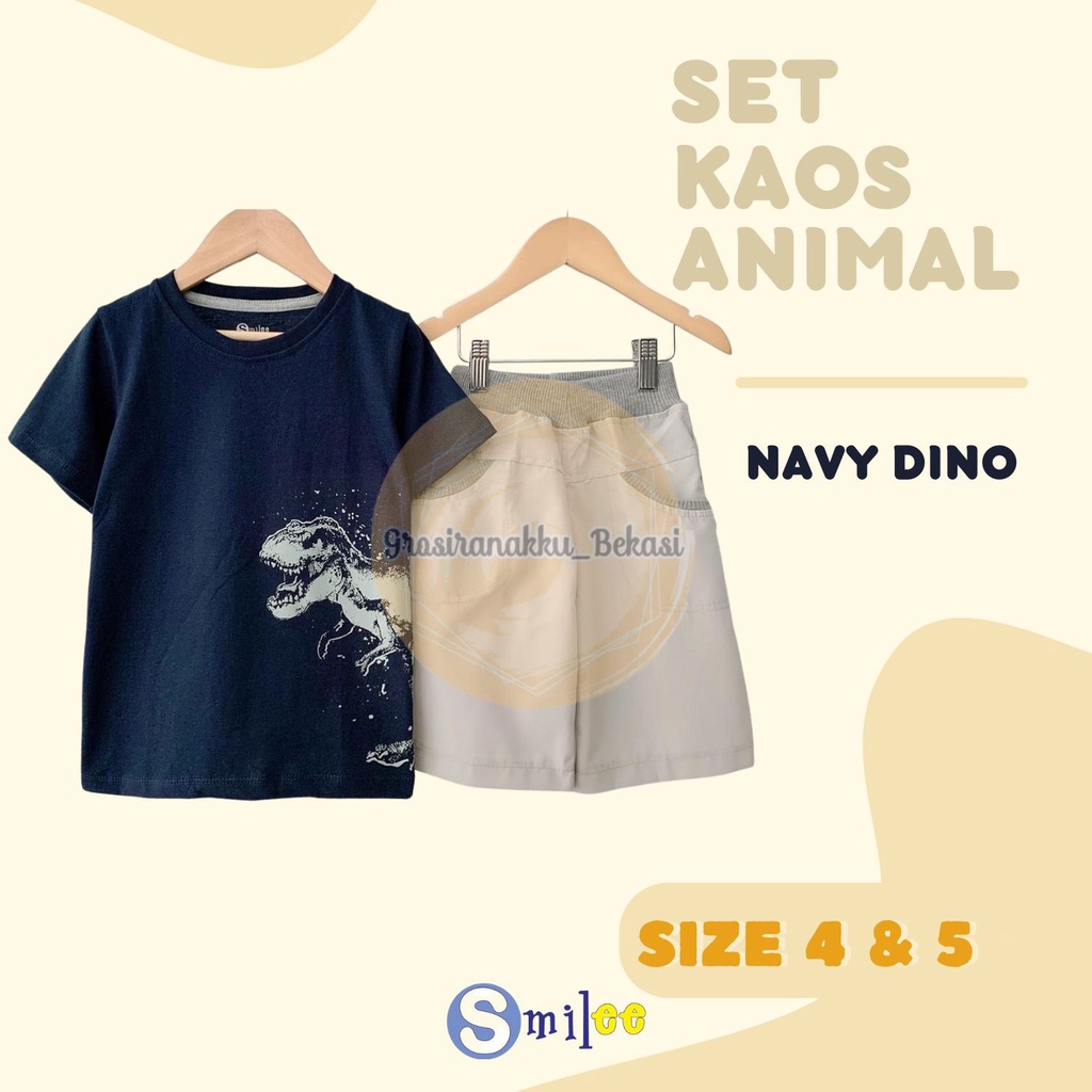 Setelan Anak Cowok Murah Navy Dino Size 4&amp;5Tahun