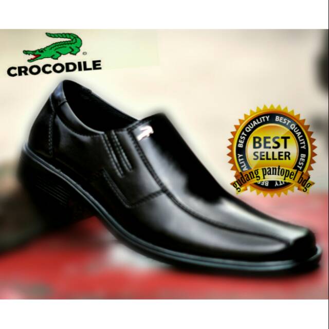  sepatu  kerja pria crocodile pantofel  paul hitam garis 