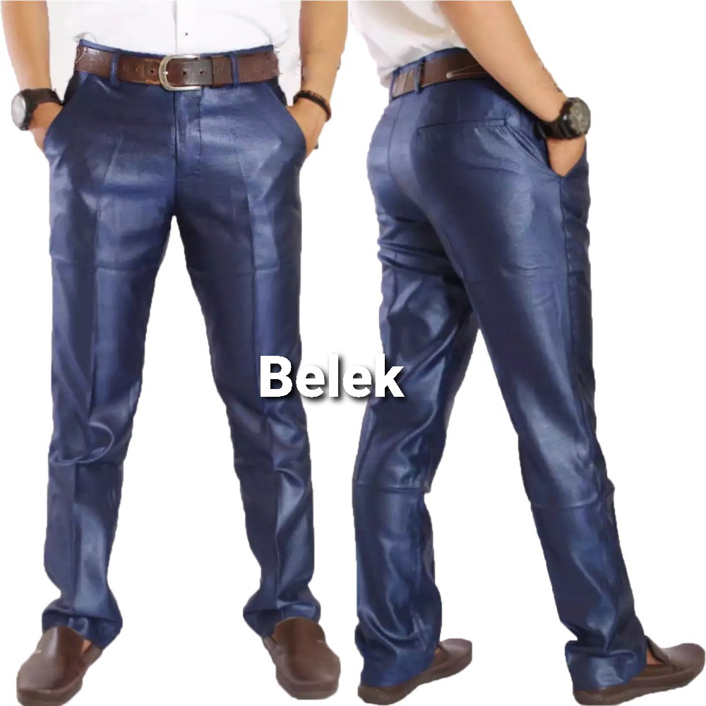 Celana Dasar Pria Slimfit // Celana Kilat Pria // Celana Bahan Hitam Pria Mengkilap // Celana Dasar