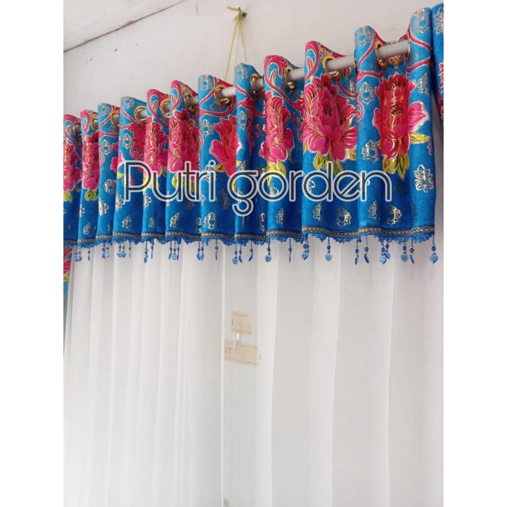 (Bisa COD)gorden hordeng gordyn PONI TIRAI NYA SAJA Premium Mewah Blackout Mawar Batik Emas Biru