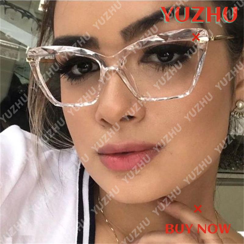 (YUZHU) Bayar di Tempat INS Fashion Retro Mata Kucing Wanita Kacamata Anti Blue Eyeglasses