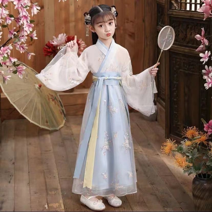 Hanfu girls' ancient Chinese dress spring and summer children's long sleeved ancient Ru skirt super