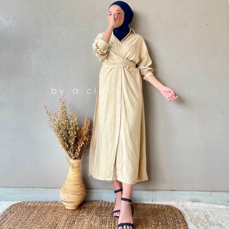 Chacha dress lilit linen - midi dress - linen tunik - gaun pesta - gamis kondangan - shirt dress - dress wanita - by a cloth