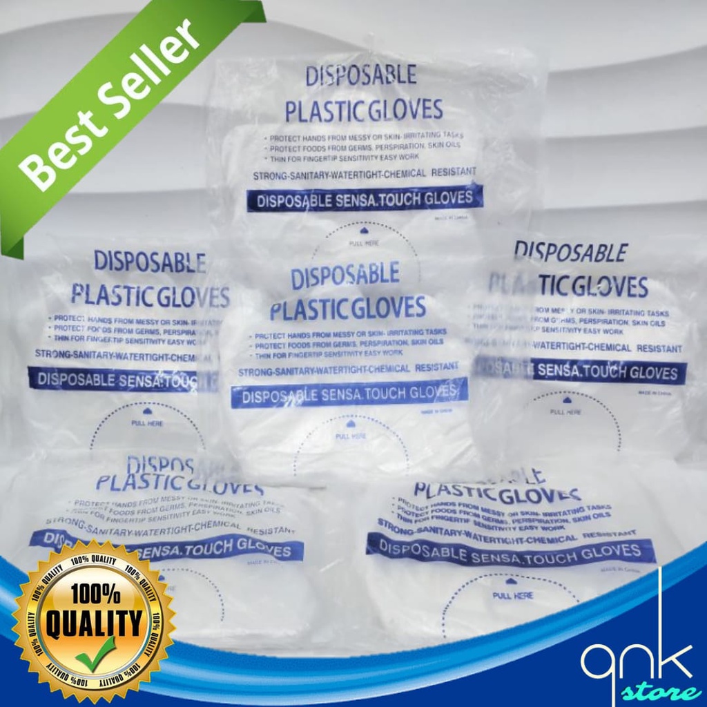 Sarung Tangan Plastik Isi 100Pcs Disposable Plastic Gloves Sekali Pakai Bening Polos Transparent