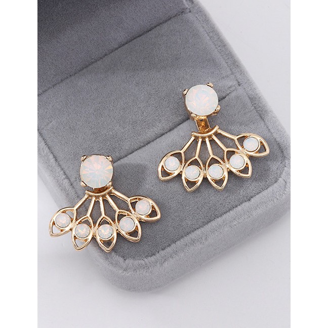 LRC Anting Tusuk Fashion Gold Lotus Back Earrings F50569