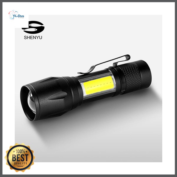 PAKET TaffLED Senter LED Mini ZOOM RECHARGEABLE BATTERY Q5 + COB Lentera 300 Lumens - 7098