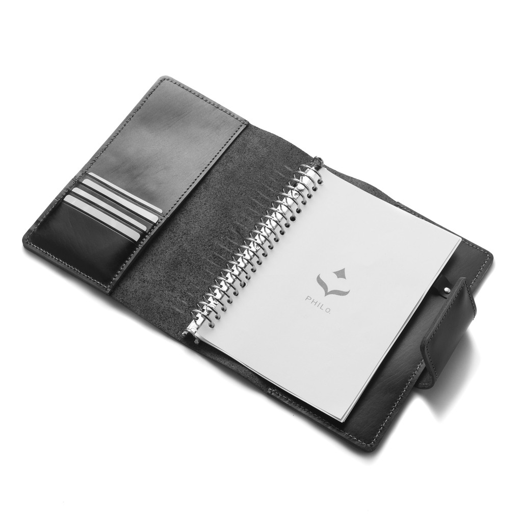 binder kulit asli A5 agenda ring loose leaf warna hitam - PHBD1011