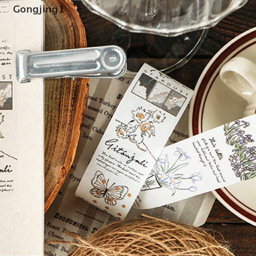 Gongjing1 Stiker Washi Tape Motif Bunga Vintage Untuk Dekorasi Jurnalplannerscrapbook