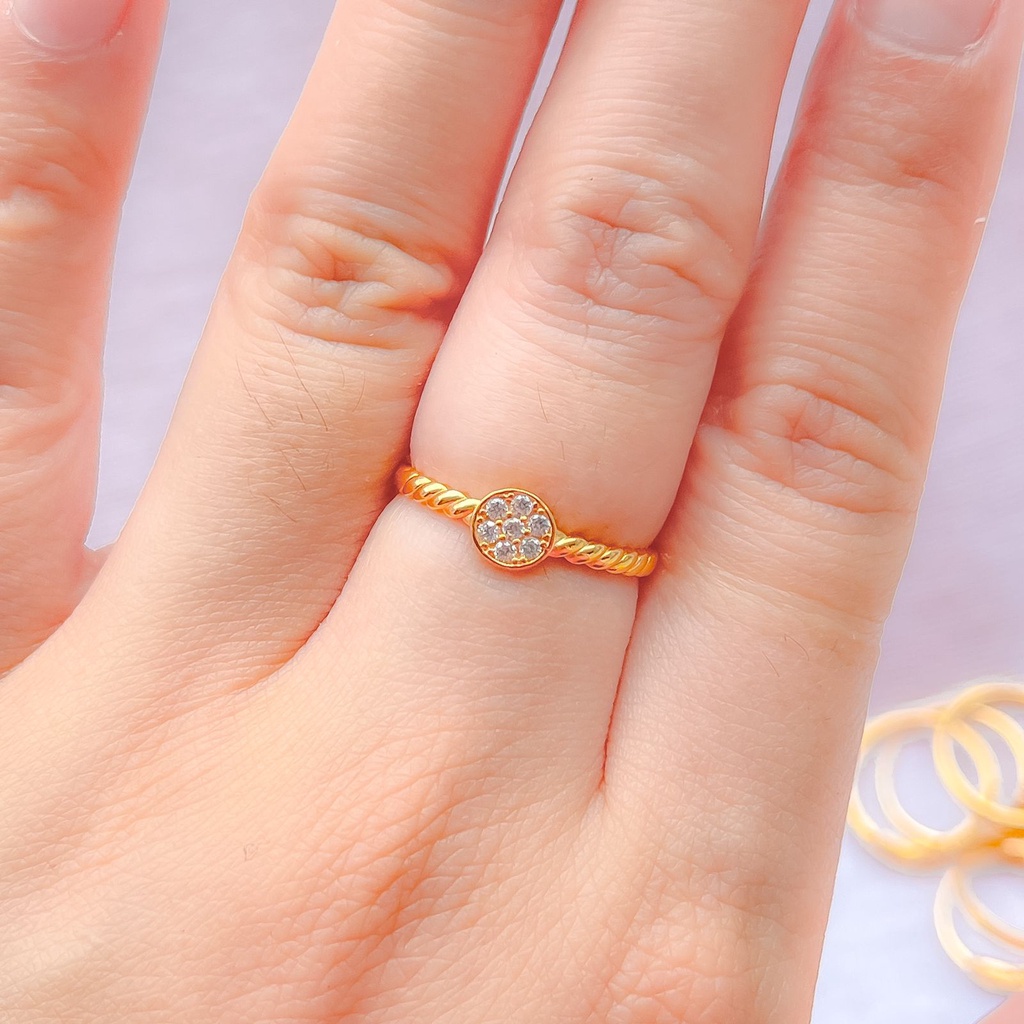 Cincin anak dan dewasa emas asli kadar 700 70% 16k solitare bulat permata tanam lilit cotton ringan 1 gram padat