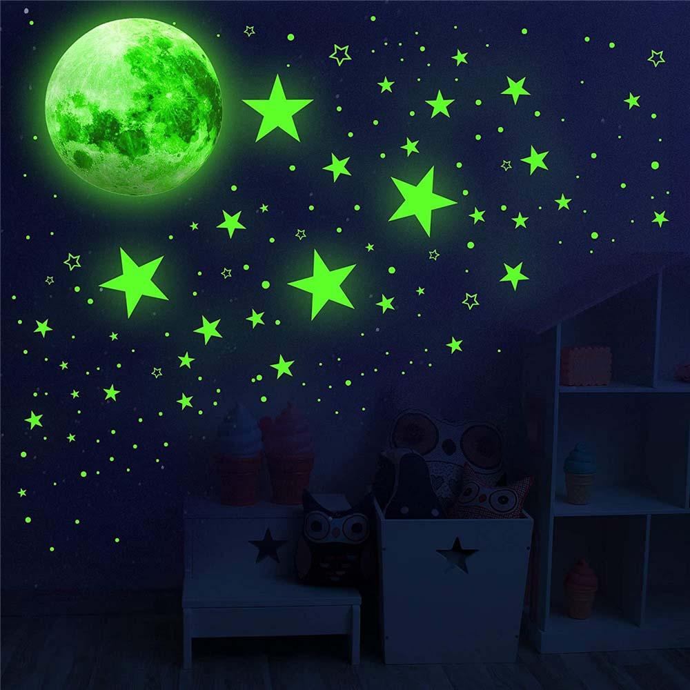 [Elegan] Glow Stiker DIY Ruang Tamu Glow In the dark Untuk Kamar Anak Plafon Bulan Bintang Dekorasi Rumah