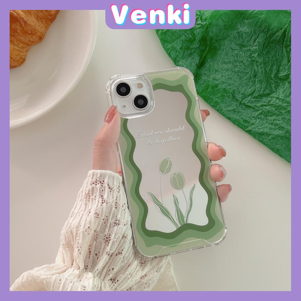 iPhone Case Acrylic HD Makeup Mirror Airbag Shockproof Protection Camera Green Tulip Flowers Compatible For iPhone 11 iPhone 13 Pro Max iPhone 12 Pro Max iPhone 7 Plus iPhone xr