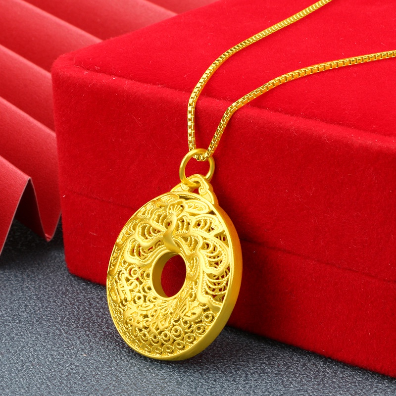 Kalung Emas Asli Kadar 375 Dengan Liontin Bentuk Piringan Perdamaian Untuk Pria Dan Wanita