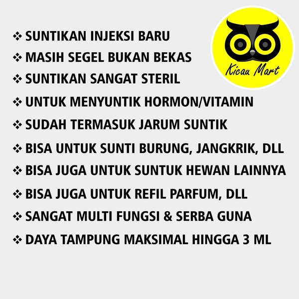 Spet 3 Ml Spuit One Med Untuk Vitamin Obat Hewan Burung Murai Kenari Lovebird Pleci Anis Kucing Anjing