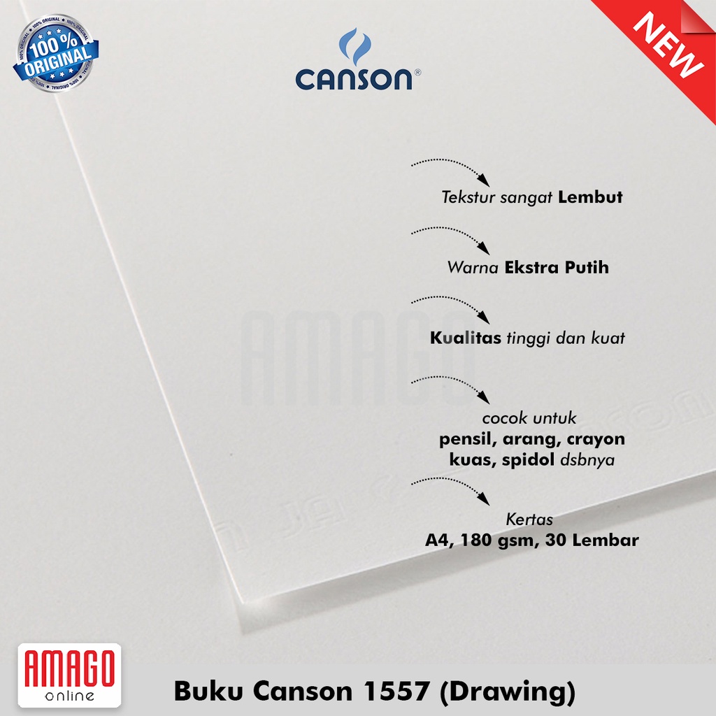 Buku CANSON 1557- Extra White Drawing Paper - 30 Sheets - A4 (21 X 29,7 Cm) - 180G (Pad) - 204127414