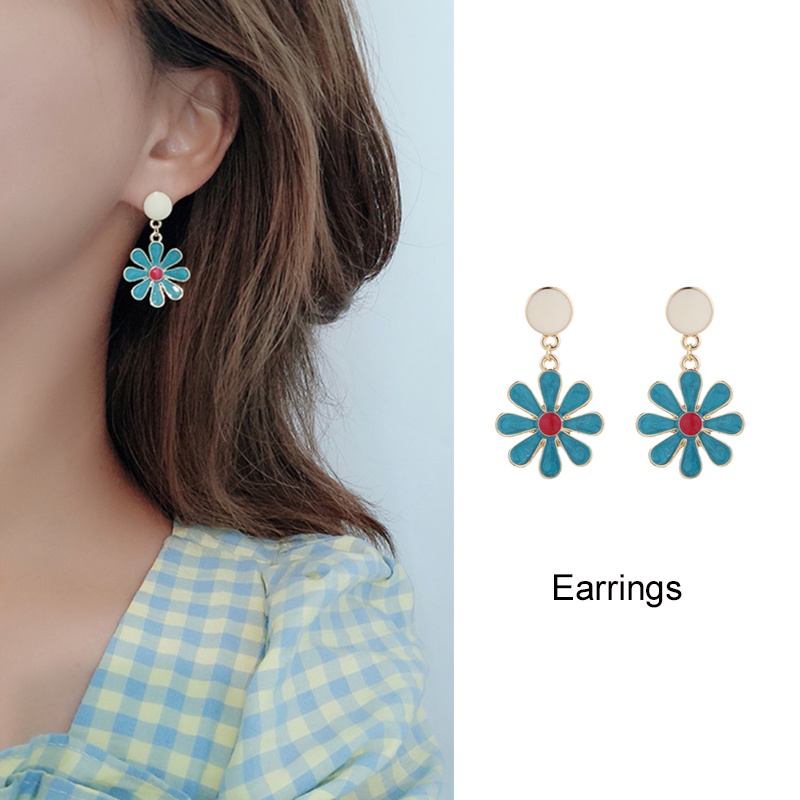 Anting-anting Stud/Klip Telinga Berbentuk Daisy S925 Ringkas Manis Fesyen Bergaya Korea Selatan