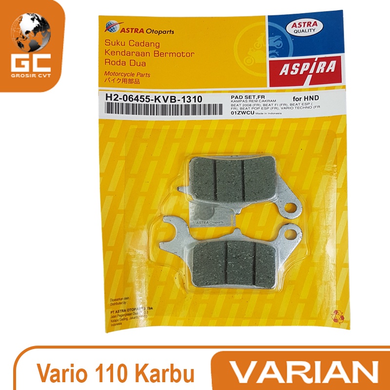 Aspira Kampas Rem Discpad Depan Honda Beat Vario Scoopy Spacy 2008 Fi ESP Techno 110 125 H2-06455-KVB-1310