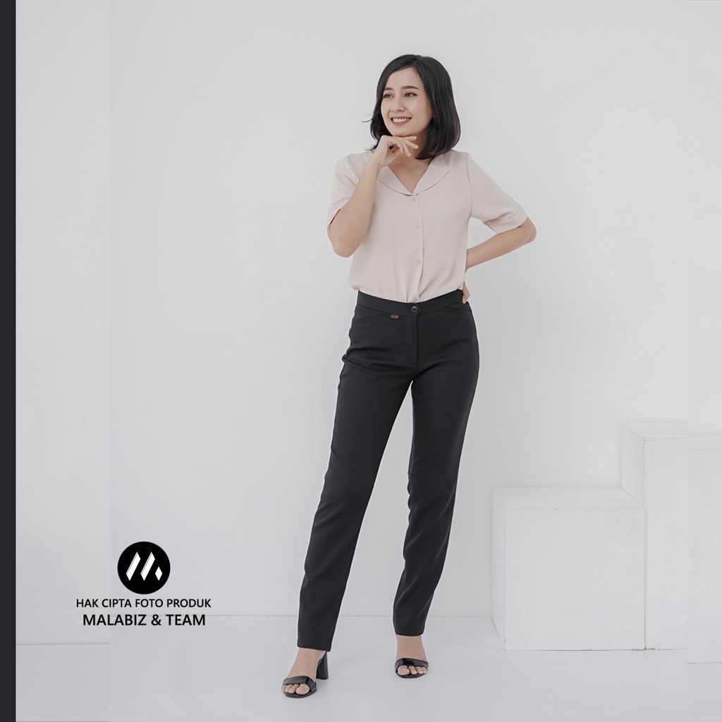 SHANNON BLCK - Celana Kantor Wanita Slim Fit Bahan Stretch dan Tebal Celana Formal Wanita Celana Panjang wanita Hitam Celana Dasar Wanita Basic Standar Kerja Malabiz