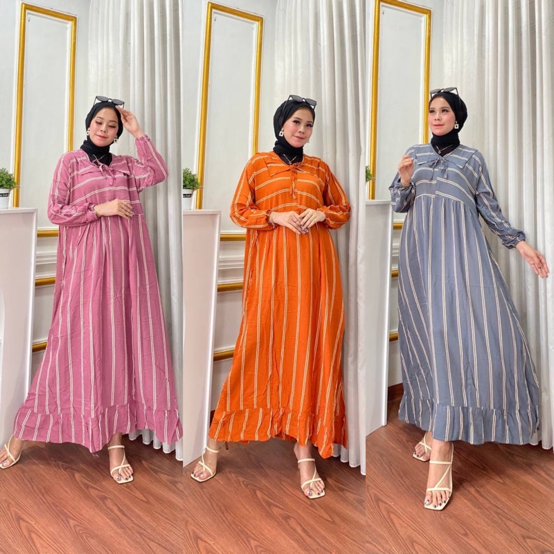 kebaya wanita KIERA - Dress Aira Lady Midi Dress Rayon Gamis Lurik Pakaian Wanita