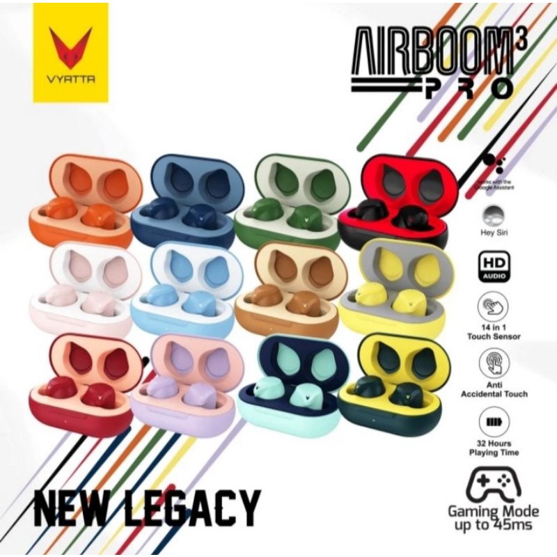 VYATTA AIRBOOM PRO 3 SPORT TWS HEADSET BLUETOOTH EARPHONE NEW ORIGINAL GARANSI RESMI