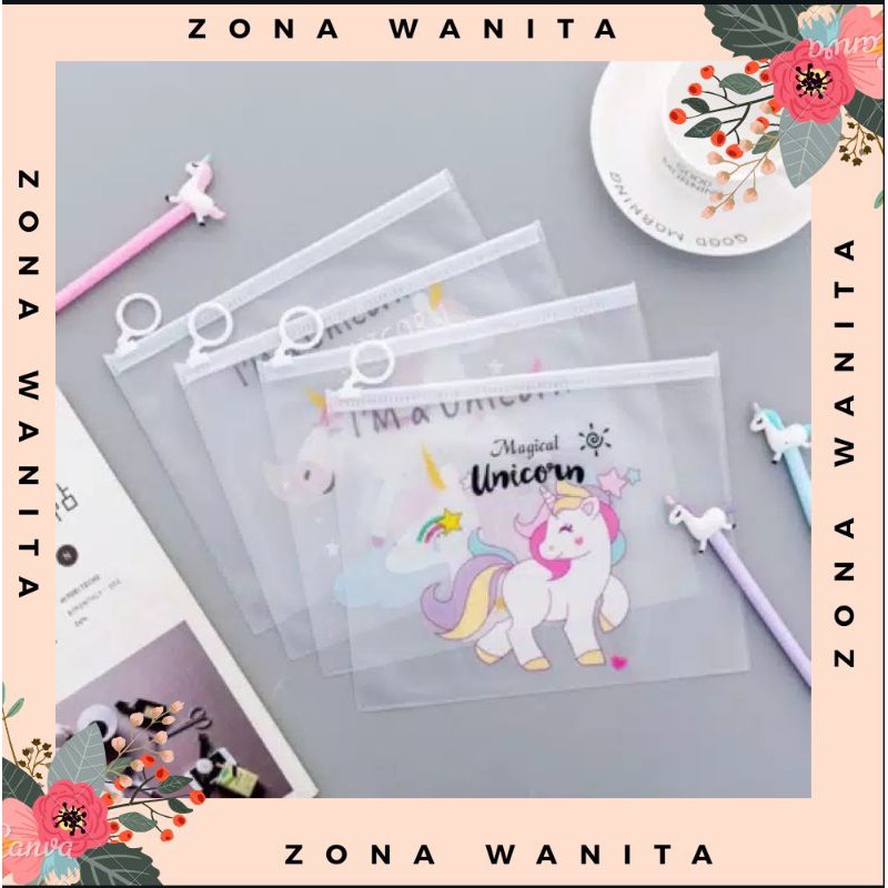 

Pouch ZipperTransparan Uniqorn /Tempat Pensil /Travel Bag Organisation/Zipperr Transparan