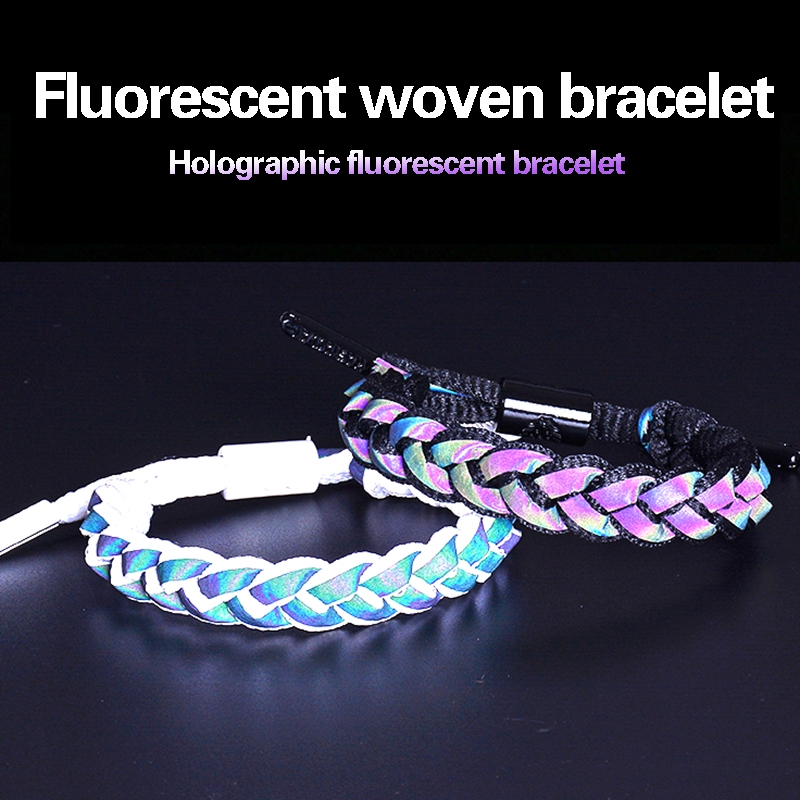 Limited Couple Small Lion Bracelet Holographic Reflective Woven Bracelet