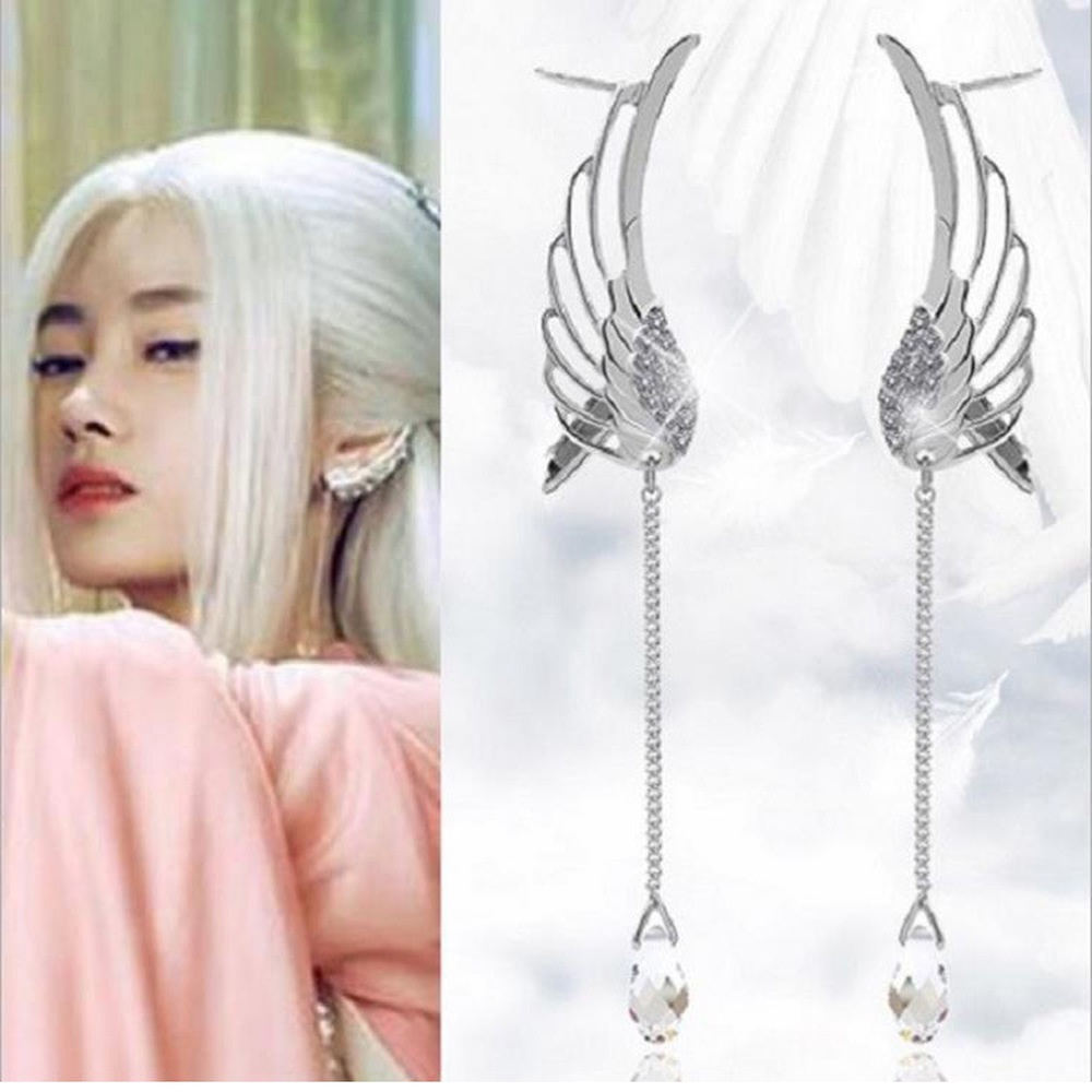 Anting Tusuk Desain Sayap Malaikat Aksen Berlian Gaya Eropa Dan Amerika