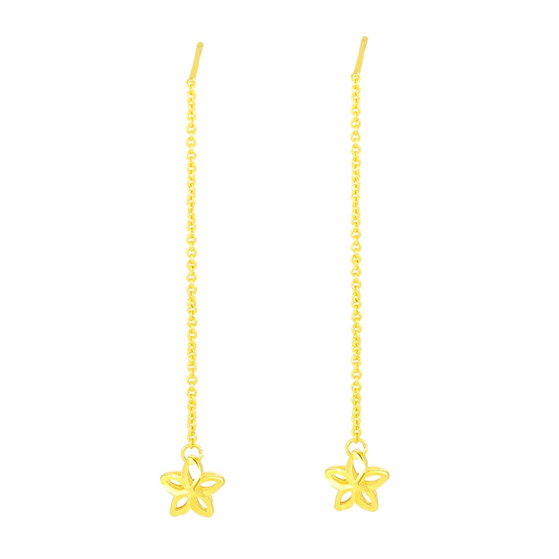 Perhiasan Anting Lapis Emas Emas Asli Kadar 375 Bentuk Pentagram Model Hollow Gaya Korea Untuk Wanita