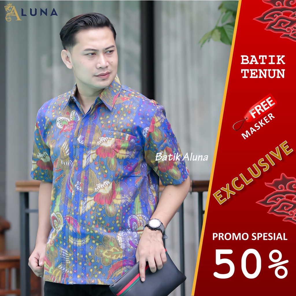 Batik Pria Lengan Pendek Premium BATIK TENUN HRB026 motif EXCLUSIVE Kode FPT 004 S M L XL XXL XXXL