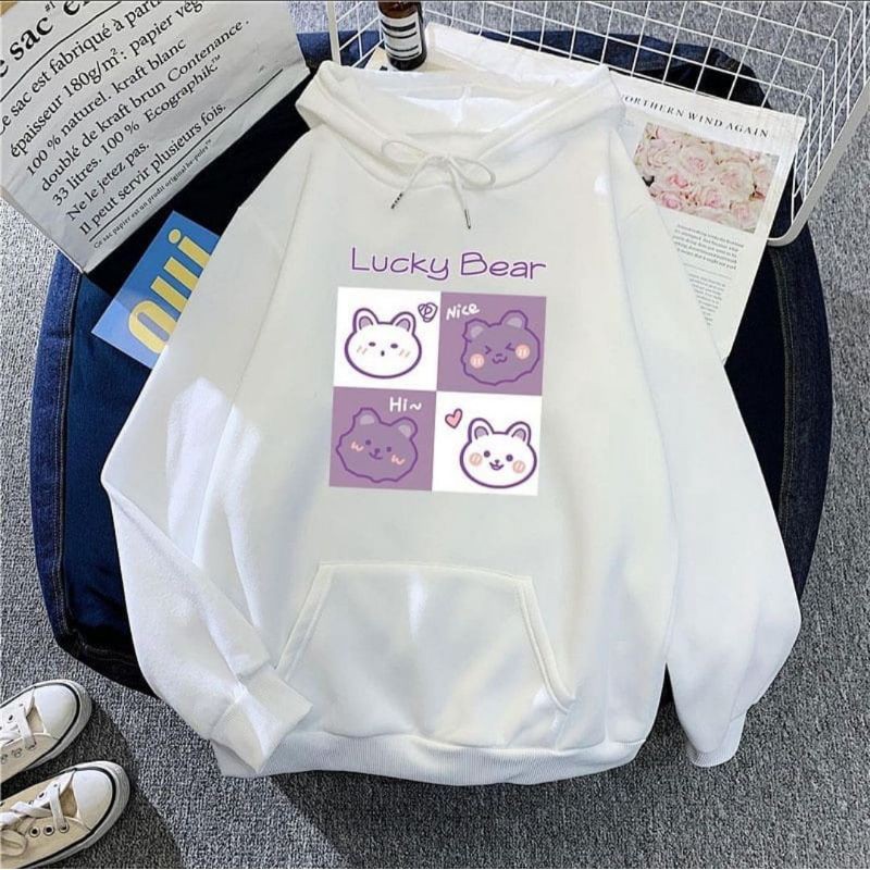 HOODIE WANITA SQUARE LUCKY BEAR /// JUMPER WANITA CASUAL FLEECE KEKINIAN TERBARU''