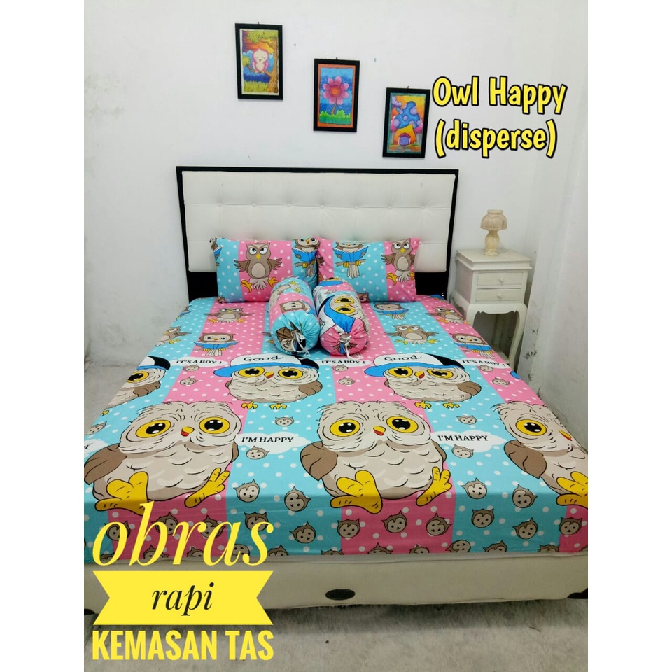 Sprei motif owl limitid edition burung hantu kartun lucu ukuran 120x200 160x200 180x200 200x200
