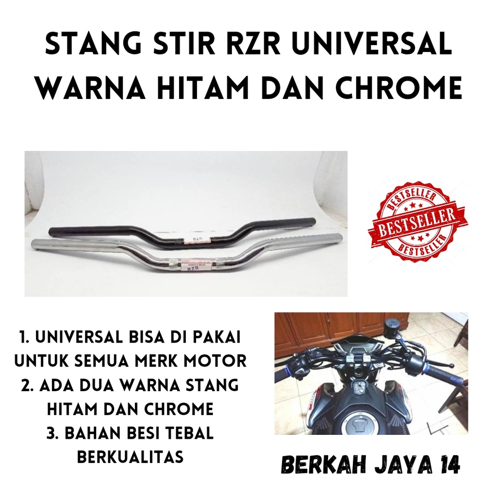 STANG STIR MOTOR RZR UNIVERSAL WARNA HITAM CHROME BAHAN BESI TEBAL HARGA MURAH BERKUALITAS