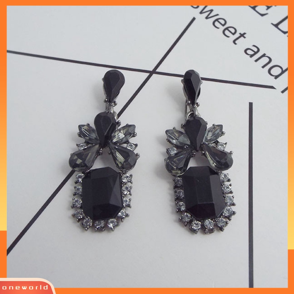 Anting Juntai Bentuk Persegi Waterdrop Cubic Zircon Warna Hitam Gaya Vintage Untuk Wanita