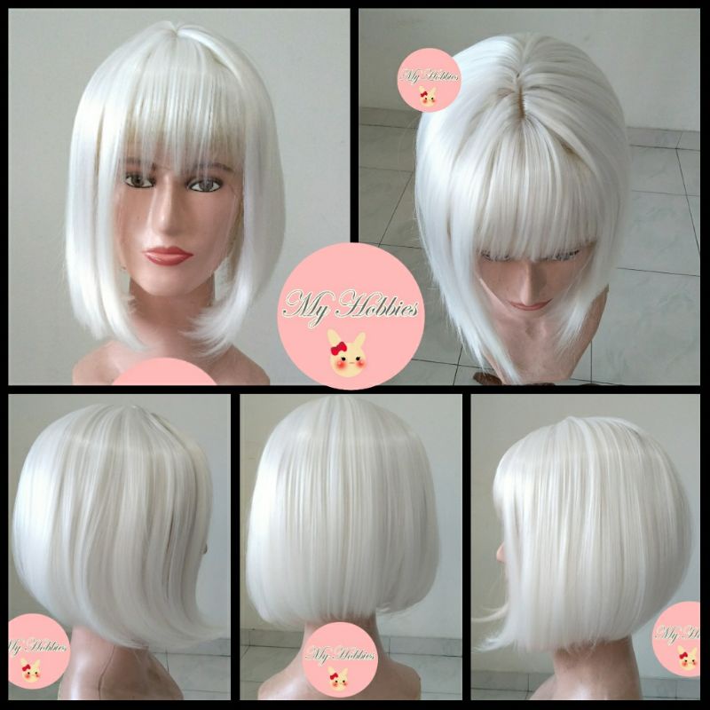 Wig Bob Putih Pendek origami Tobiichi Nemu Aohitsugi