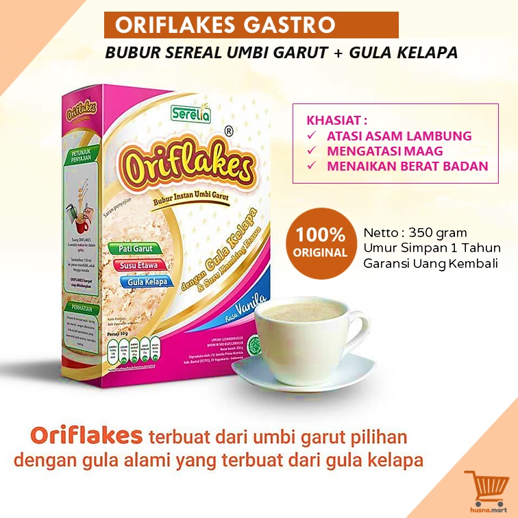 ORIFLAKES Sereal Umbi Garut GASTRO Sarapan Sehat Solusi Maag Asam Lambung GERD 350 gram