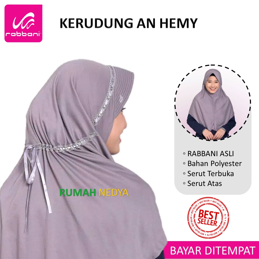 Kerudung Rabani Ori Sekolah An HEMY Rabbani Asli Polos Serut Atas Murah Terbaru
