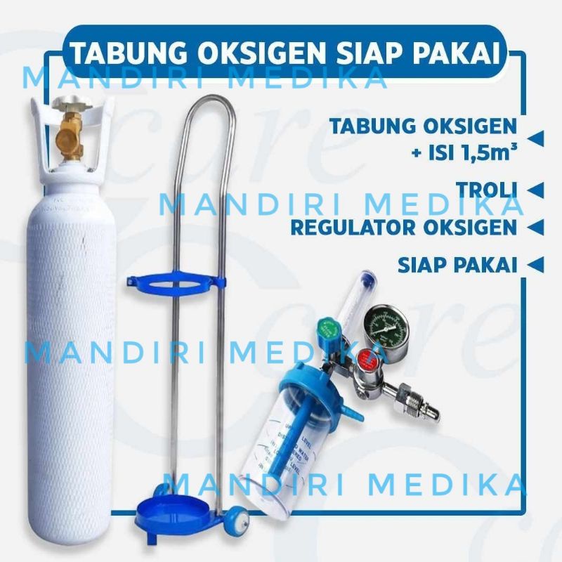 Jual Tabung Oksigen 1.5m3 Set 3in1 Siap Pakai (Tabung, Regulator Dan ...