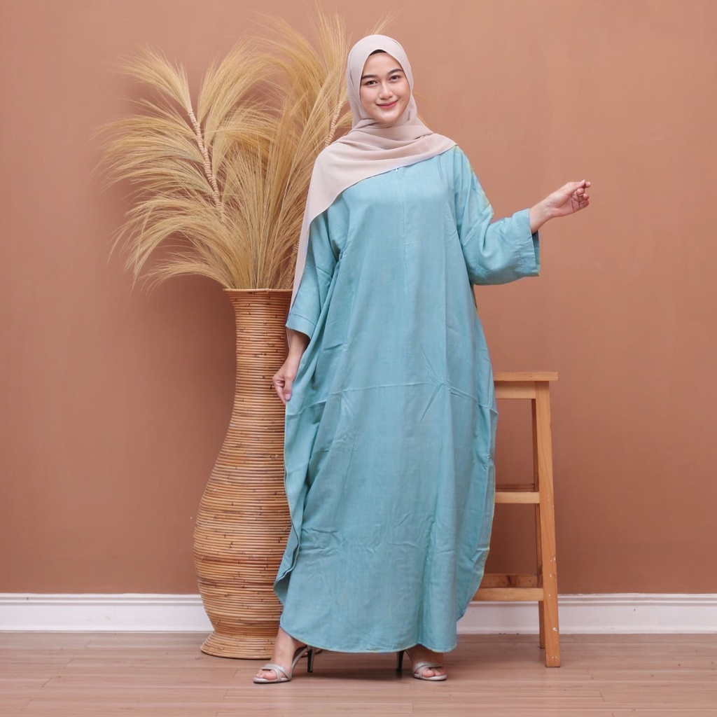 Kaftan busui polos casual slim size  gamis kaftan rayon modern premium - Biru Wardah