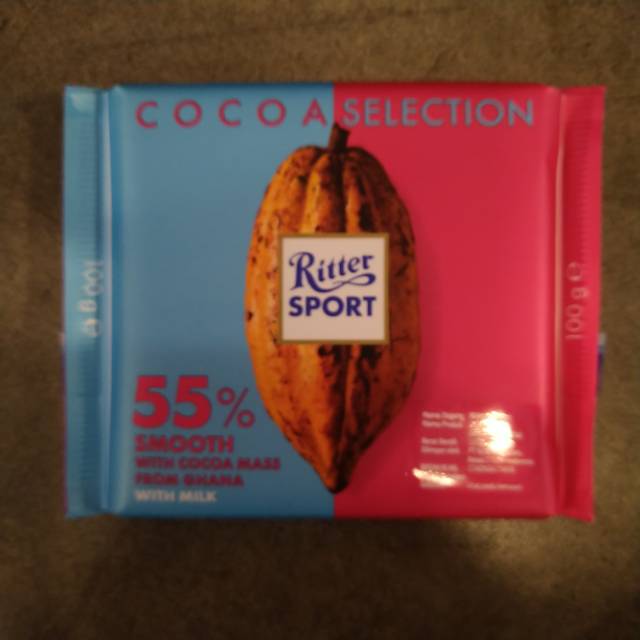 

Ritter sport cocoa selection 55% smooth with cocoa mas from ghana milk 100gr