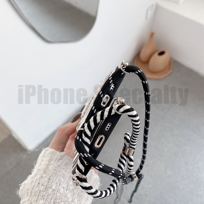 【Lanyard case iphone】 Necklace hanging type is suitable for iPhone 12 Pro Max 12 Mini 11pro Max Xs max XR 7/8 / se 7plus / 8plus 6s plus Pola zebra dan pola sapi Cangkang pelindung anti-jatuh