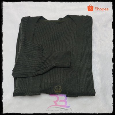 LONG CARDIGAN RAJUT WANITA || CARDY RAJUT || BELLE OVERSIZE / CARDI OUTER / CARDY POLOS-HIJAU ARMY