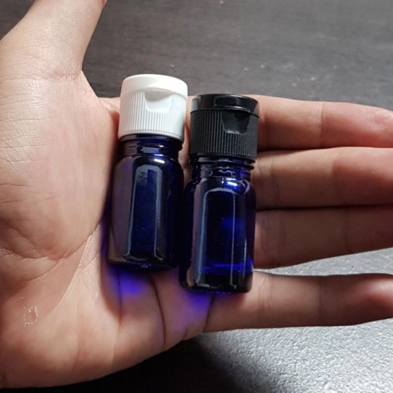 botol kaca 5ml tebal biru tutup fliptop