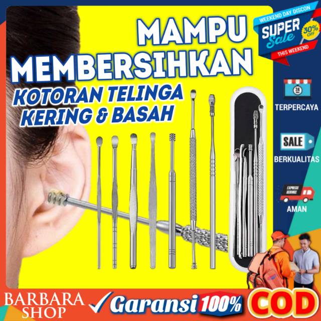 Alat Pembersih Telinga Paket Set Pembersih Kotoran Telinga Korek Kuping Besi Stainless 7 Pcs Box