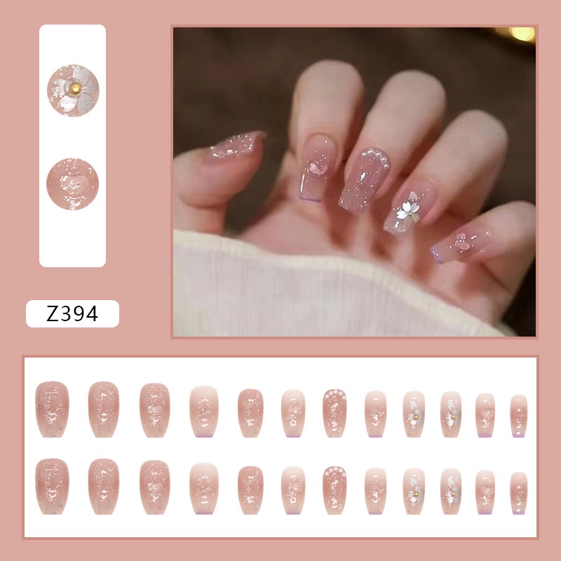 Z394 24pcs / Kotak Kuku Palsu Full Cover Untuk Dekorasi Nail Art