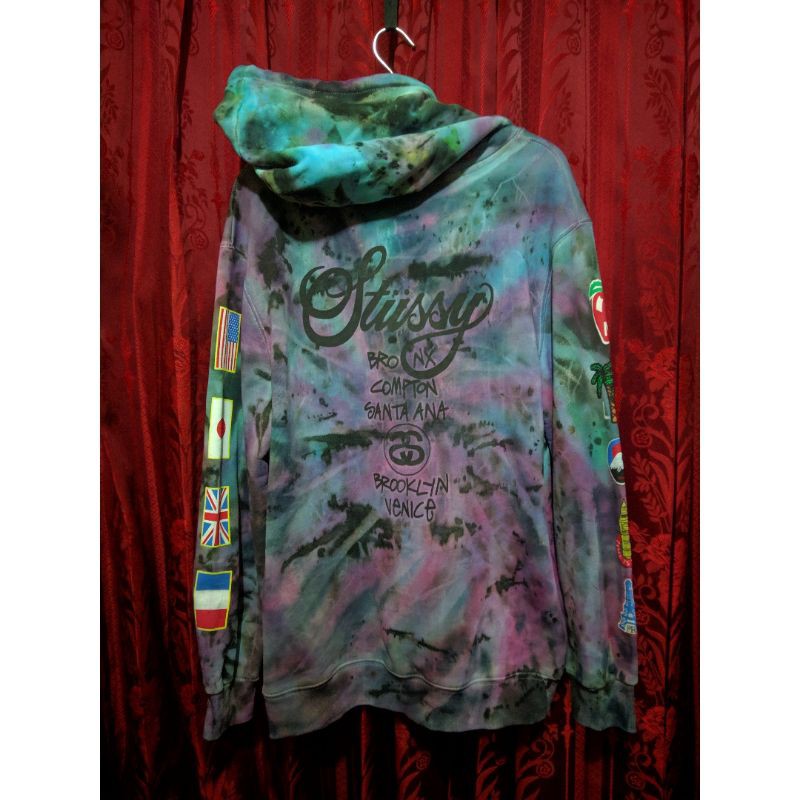 Stussy World Tour Flag Original Hoodie Tie Dye zipper Crewneck jual stussy preloved